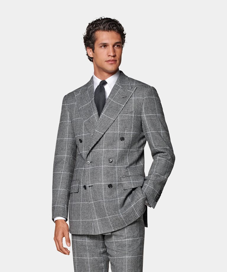 Costume Milano coupe Tailored gris moyen à carreaux