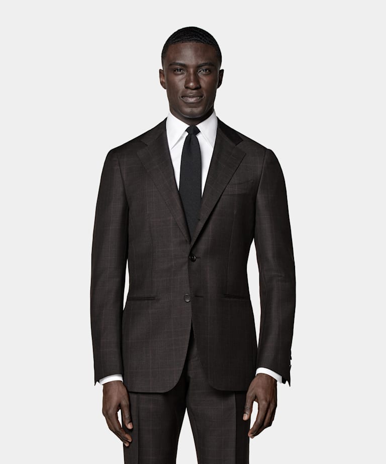 Dark Brown Checked Tailored Fit Havana Suit
