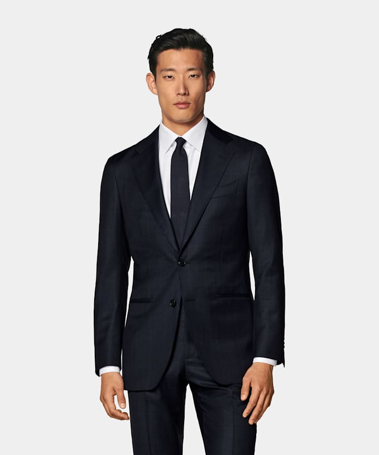 Navy Checked Tailored Fit Havana Suit