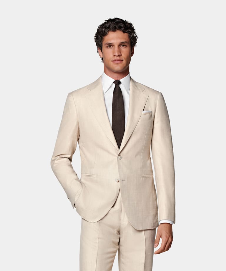 Sand Herringbone Tailored Fit Havana Suit