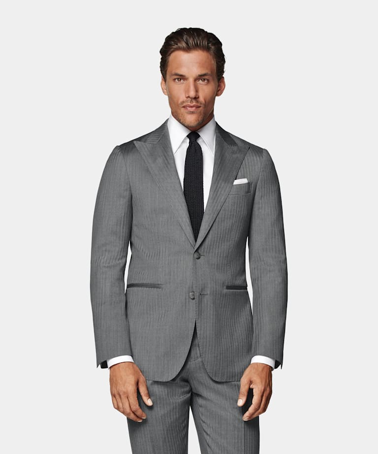 Mid Grey Herringbone Perennial Tailored Fit Havana Suit