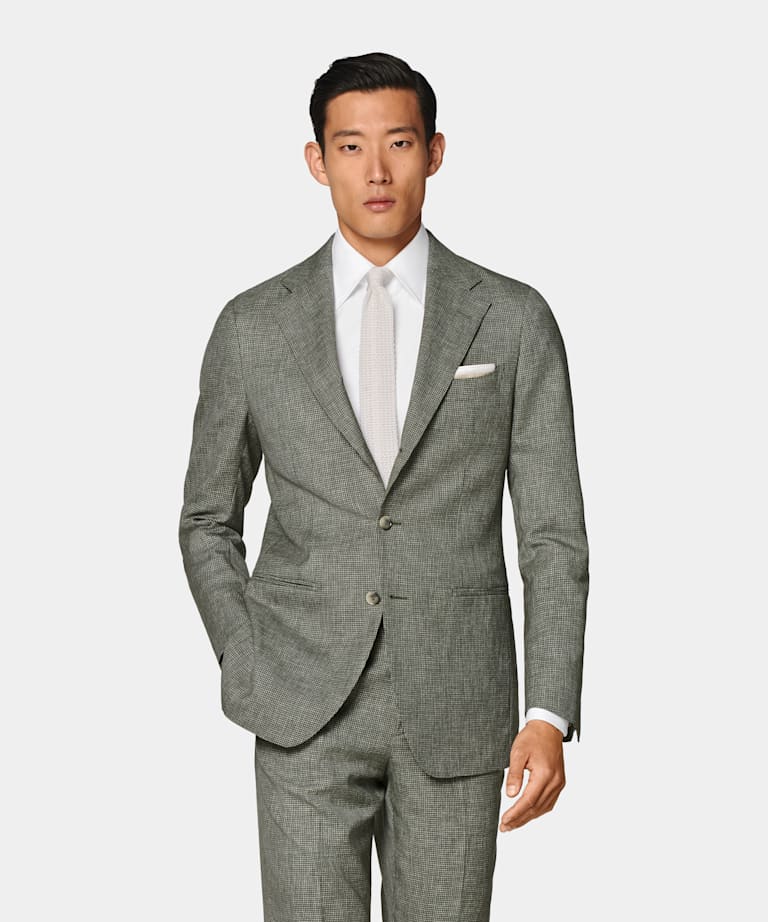 Mid Green Houndstooth Perennial Tailored Fit Havana Suit