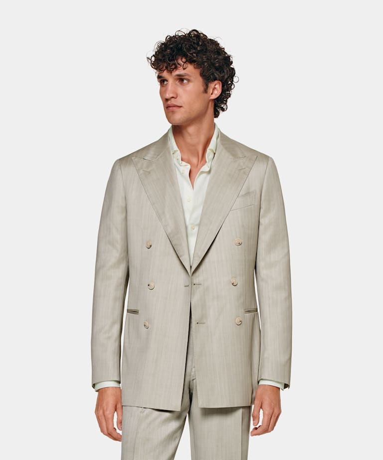 Sand Herringbone Tailored Fit Havana Suit