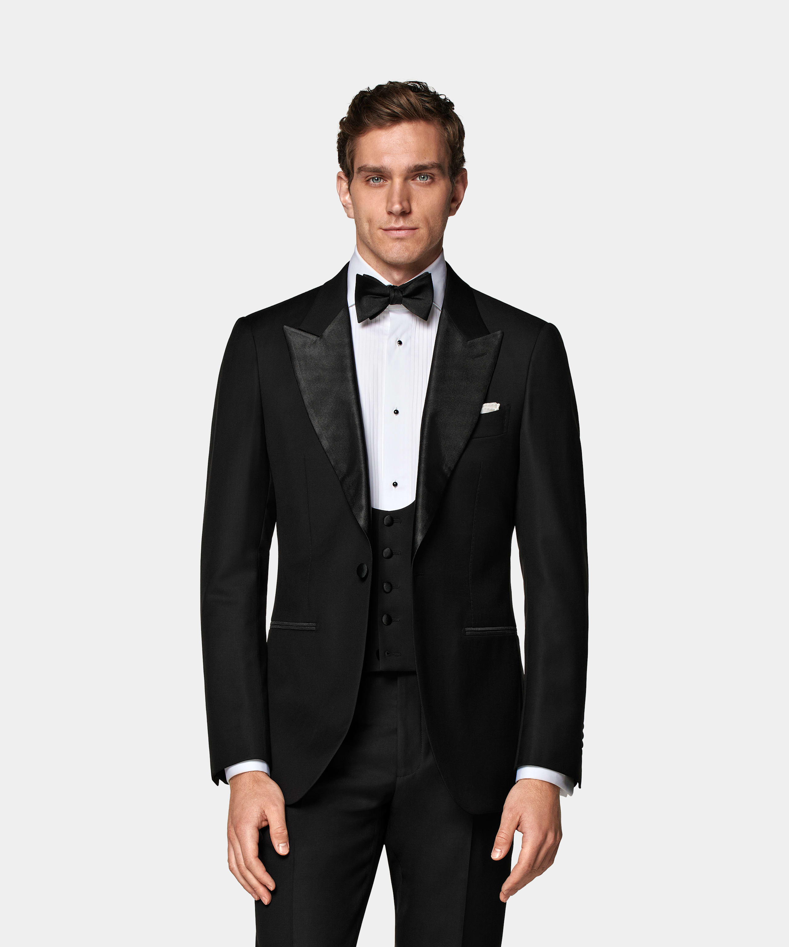 SUITSUPPLY All Season Pure S110's Wool by Vitale Barberis Canonico, Italy Black Three-Piece Tailored Fit Lazio Tuxedo