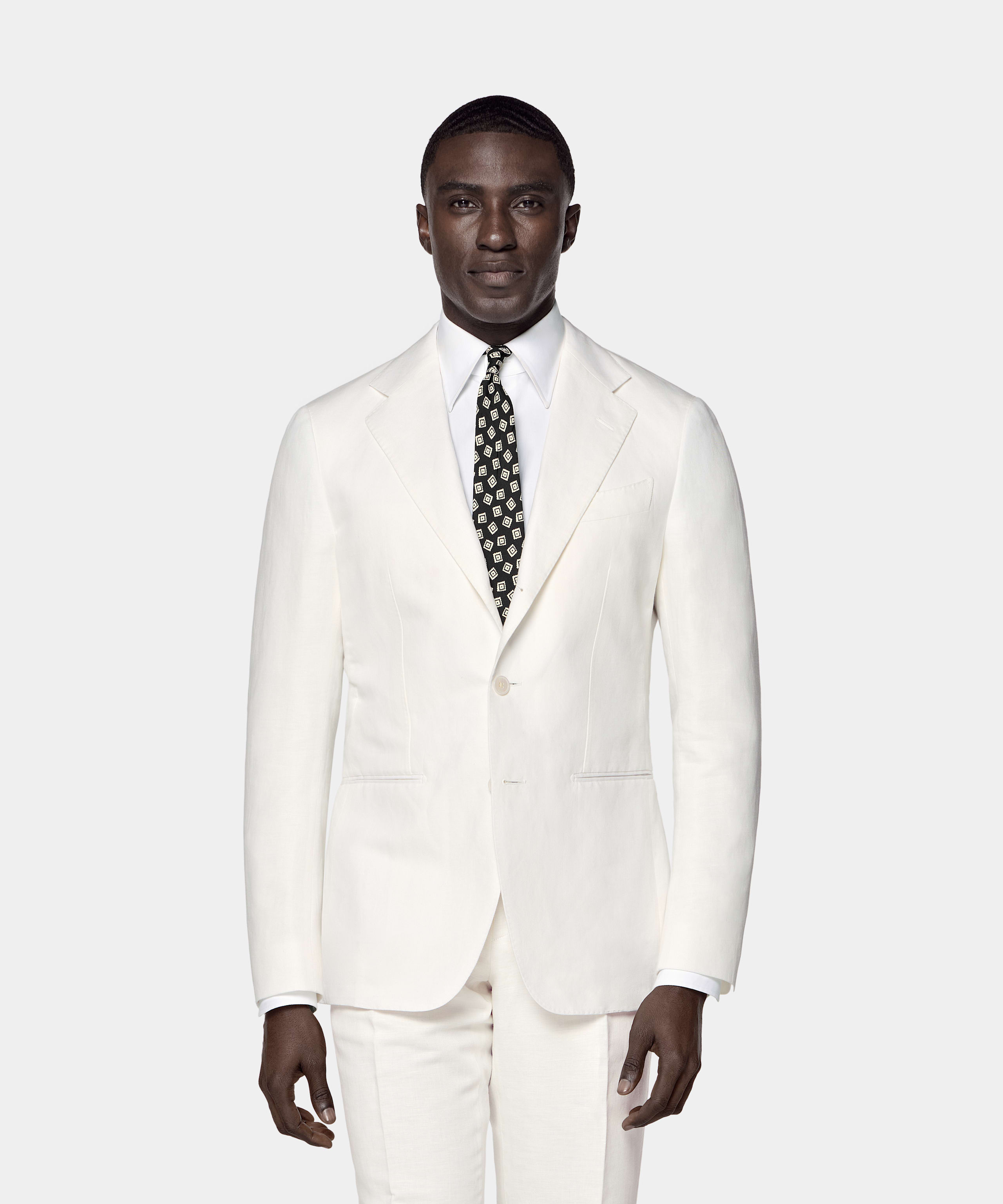 SUITSUPPLY Summer Linen Cotton by Di Sondrio, Italy Off-White Tailored Fit Havana Suit