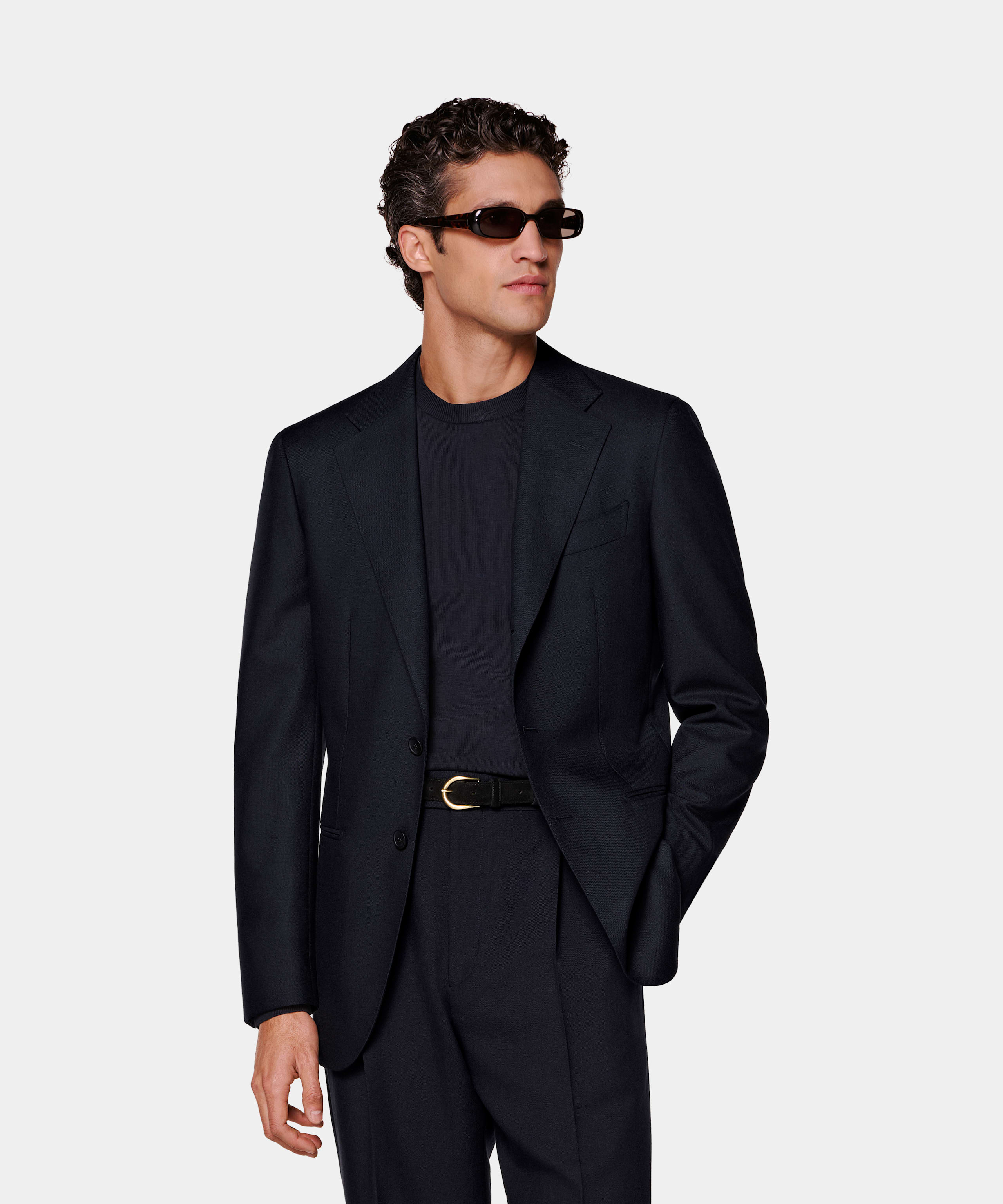 SUITSUPPLY All Season Wrinkle-Free 4-Ply Wool by Rogna, Italy Navy Tailored Fit Havana Suit