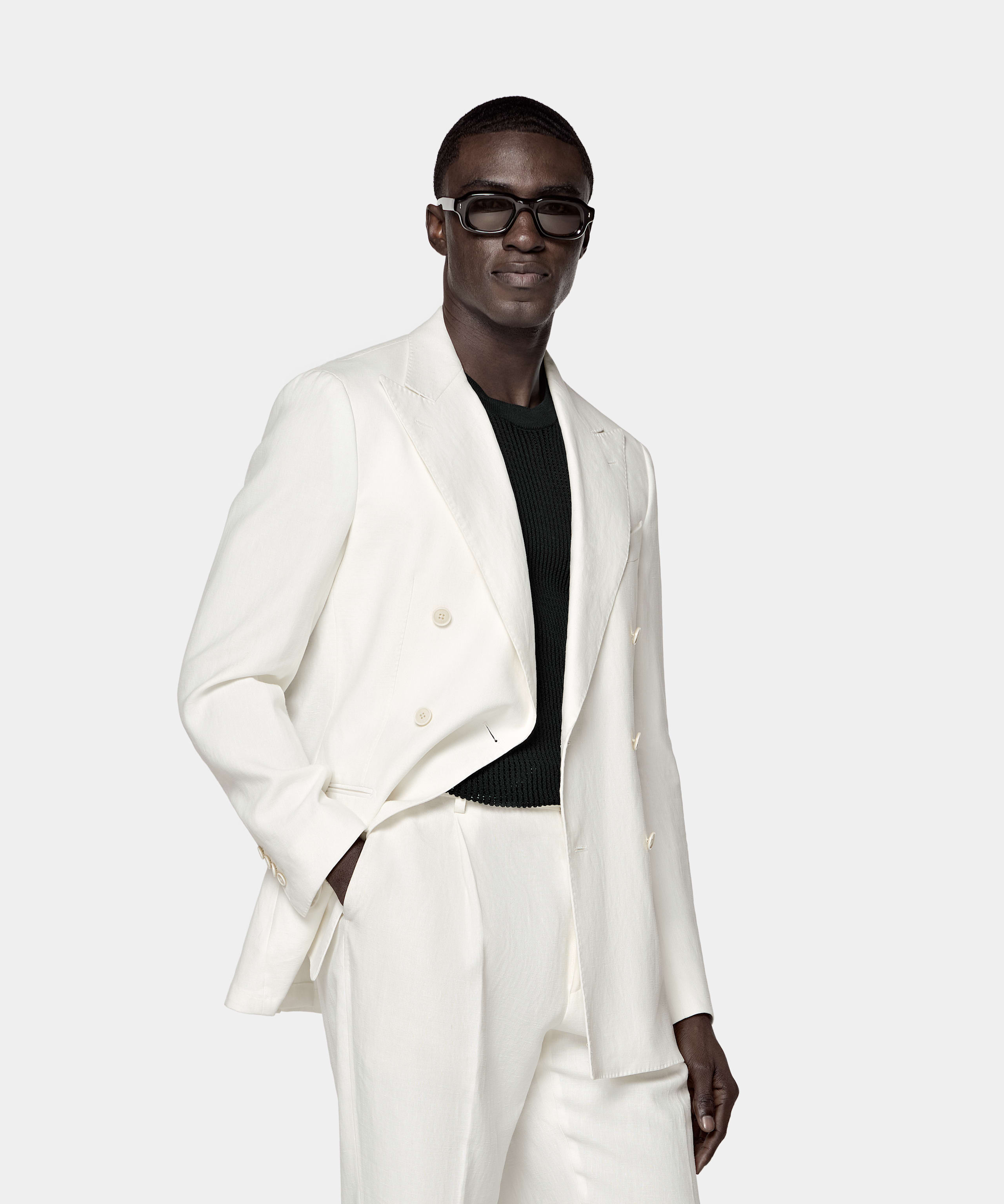 SUITSUPPLY Été Pur lin par Libeco, Belgique Costume Havana coupe Tailored blanc cassé
