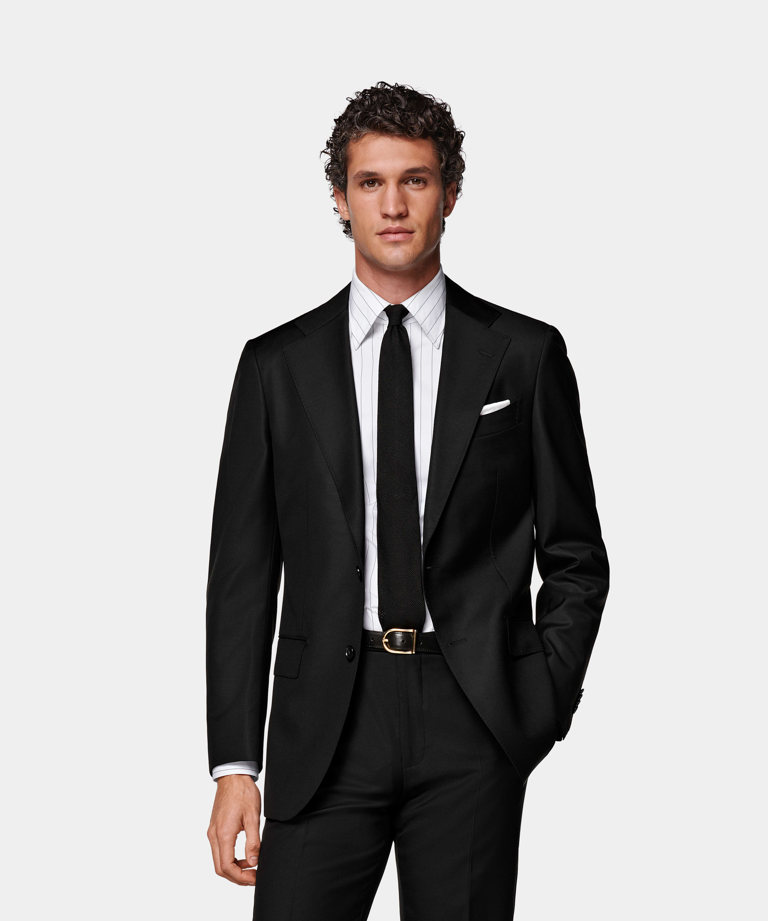 SUITSUPPLY All Season Pure S110's Wool by Vitale Barberis Canonico, Italy Black Tailored Fit Havana Suit