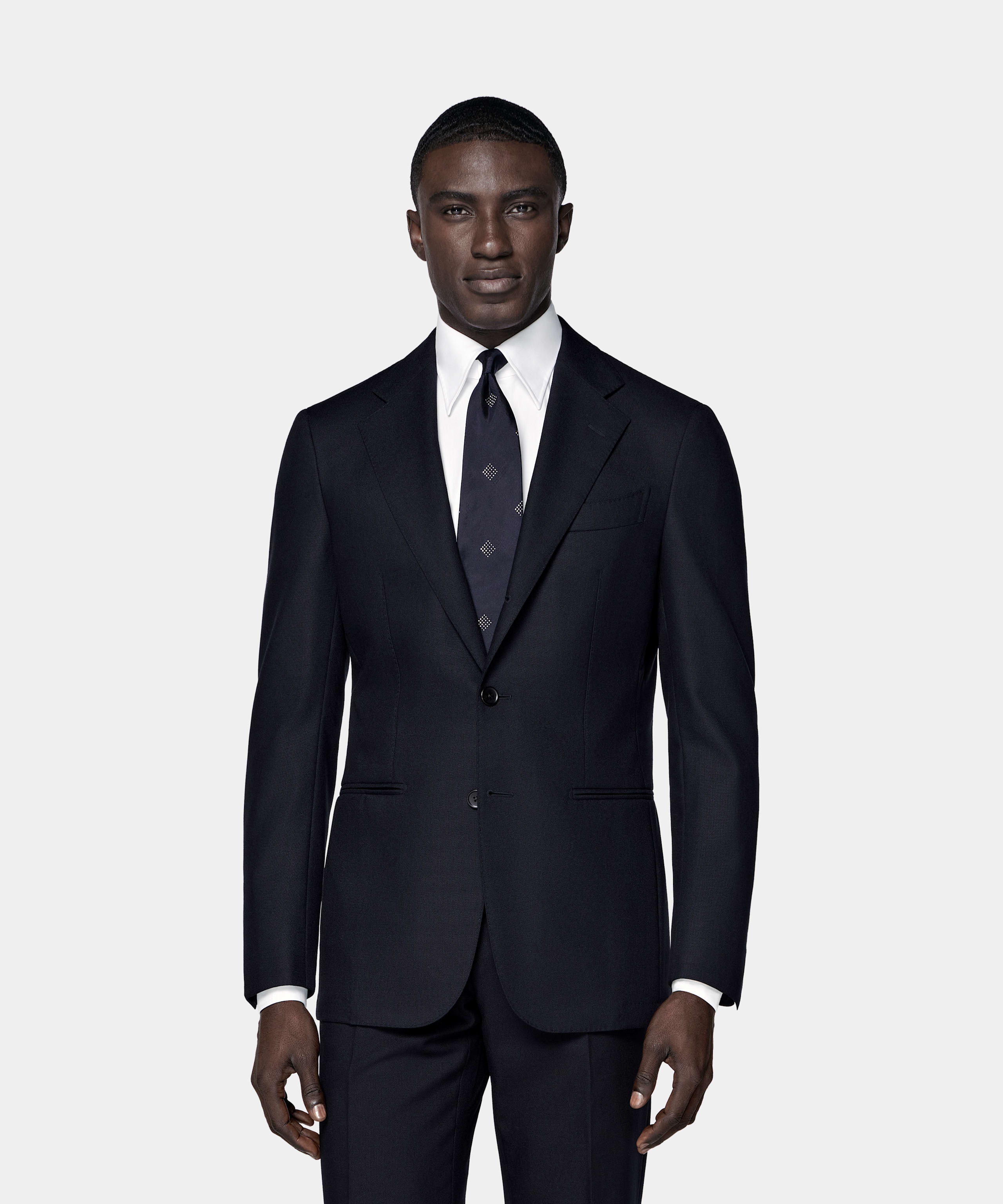 SUITSUPPLY All Season Wrinkle-Free 4-Ply Wool by Rogna, Italy Navy Tailored Fit Havana Suit