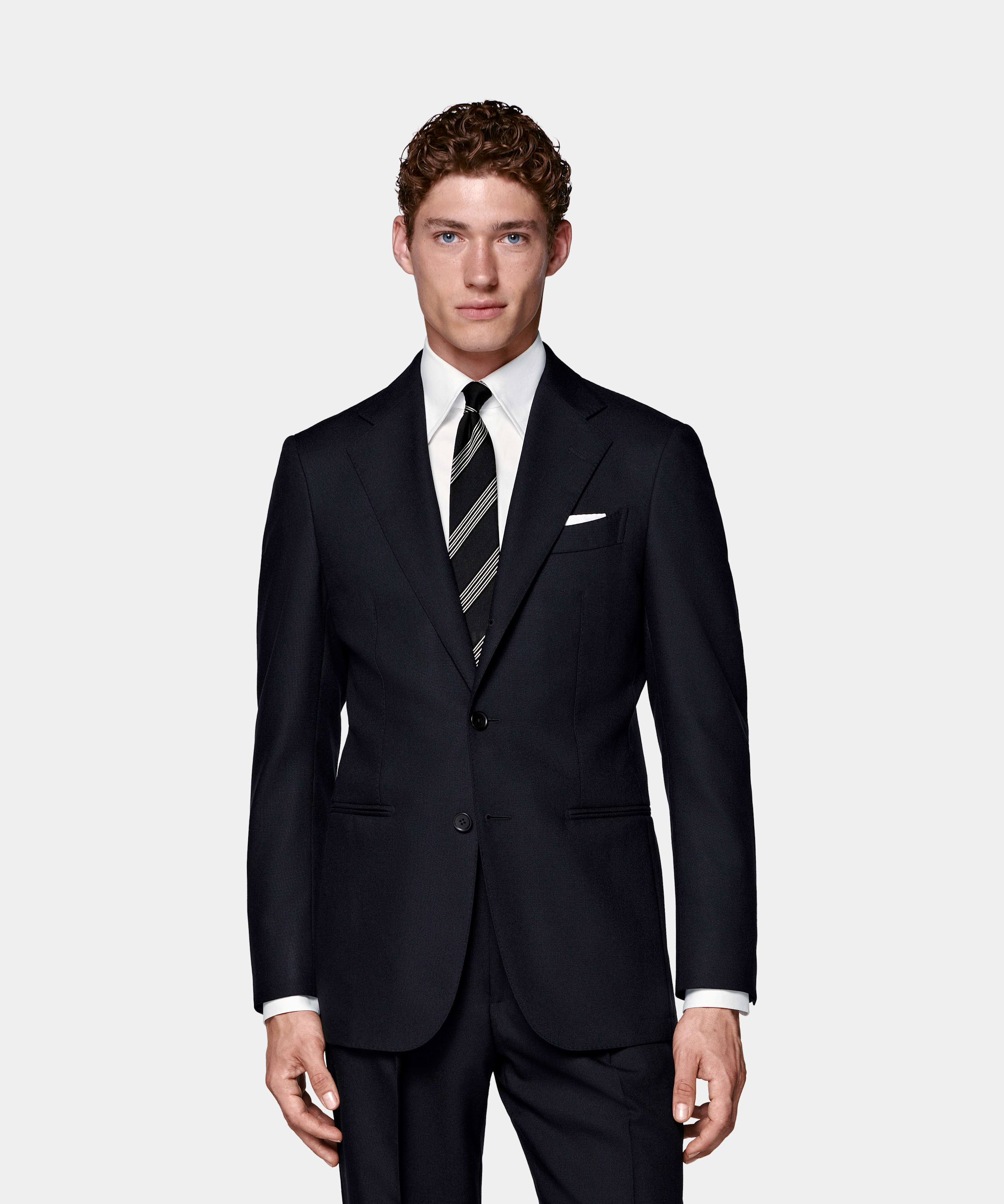 SUITSUPPLY All Season Wrinkle-Free 4-Ply Wool by Rogna, Italy Navy Tailored Fit Havana Suit