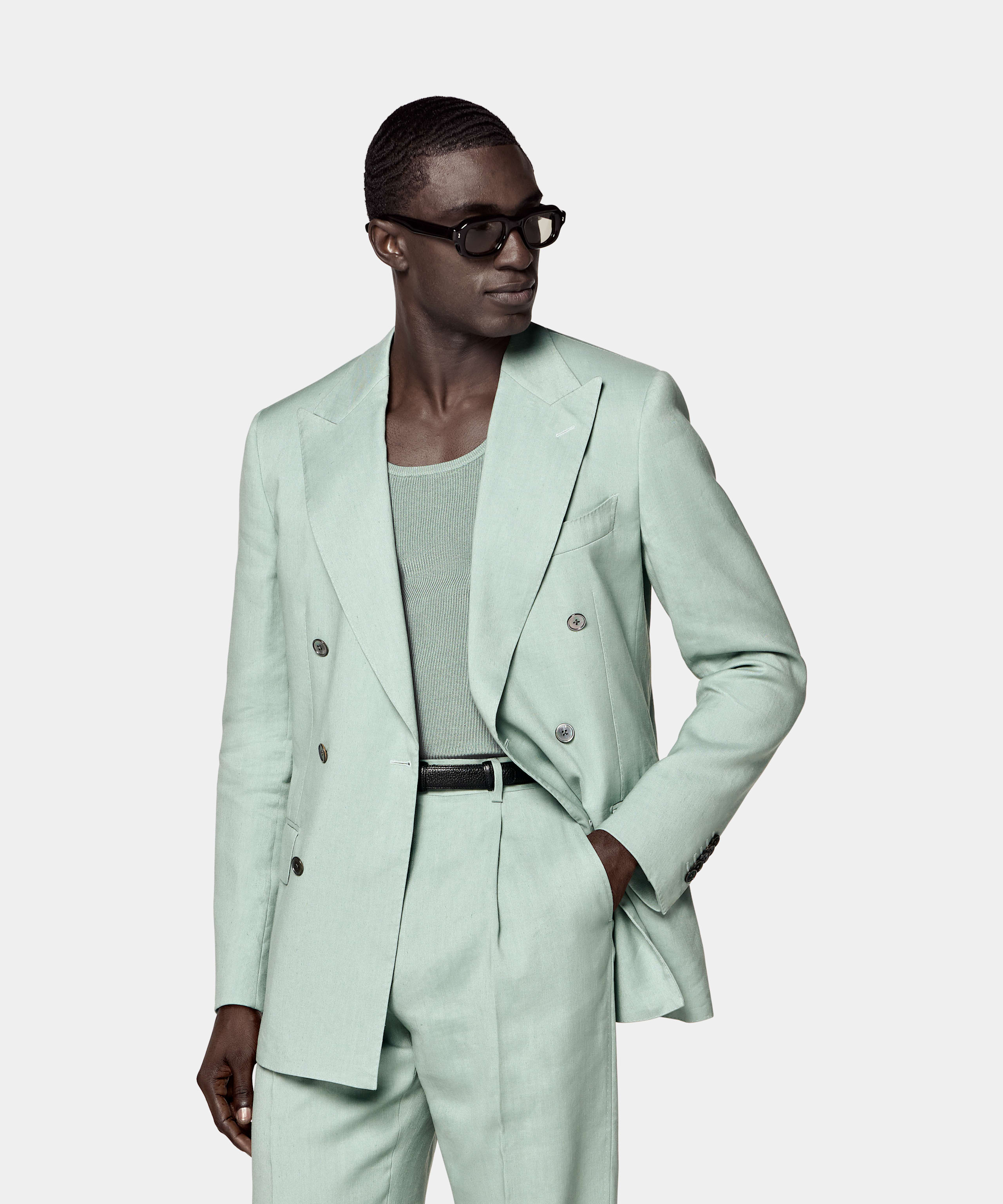 SUITSUPPLY Été Lin, laine et mohair par Vitale Barberis Canonico, Italie Costume Milano coupe tailored fit vert moyen