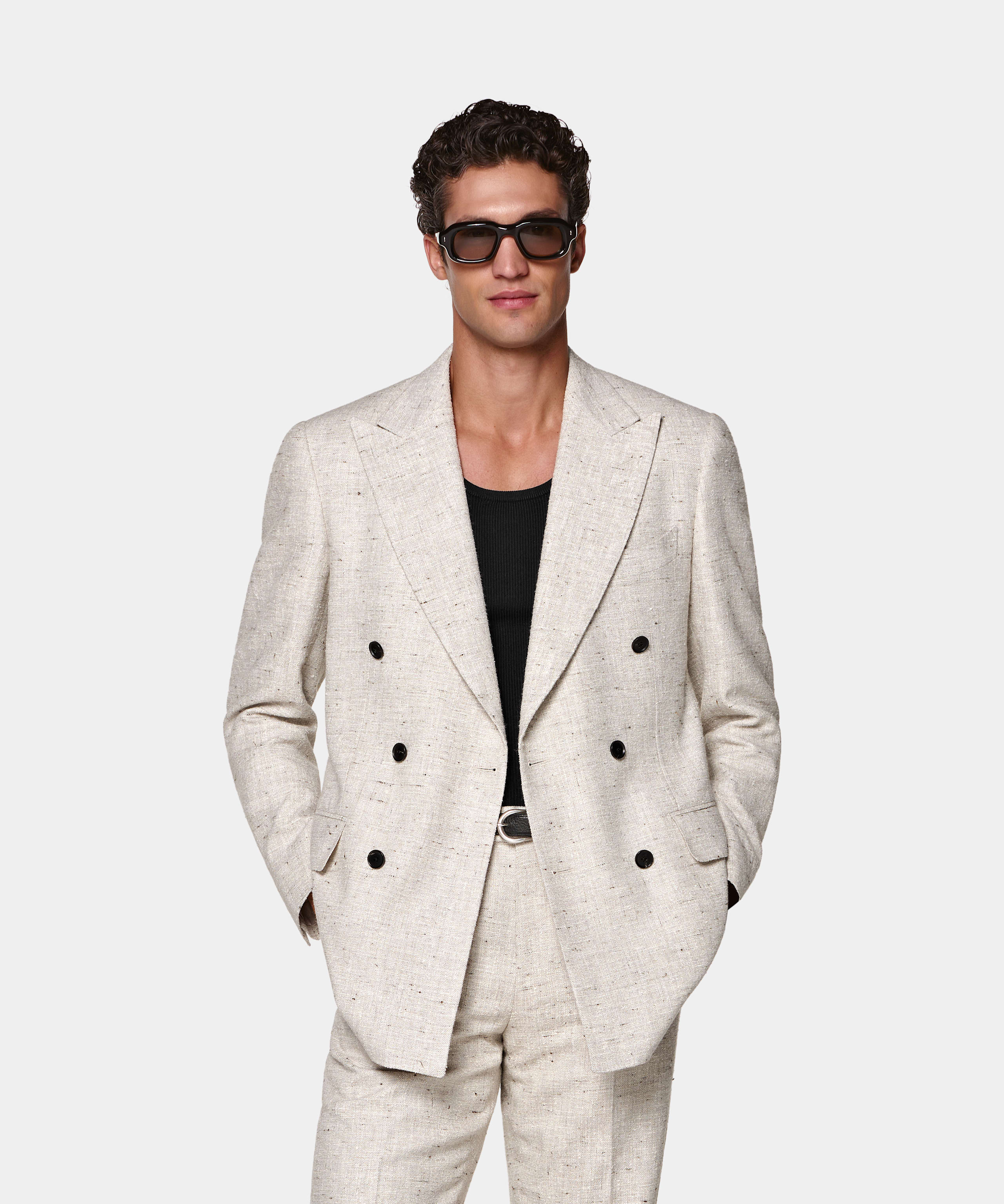 SUITSUPPLY Été Mélange lin, laine et soie par Ferla, Italie Costume Milano coupe tailored taupe clair