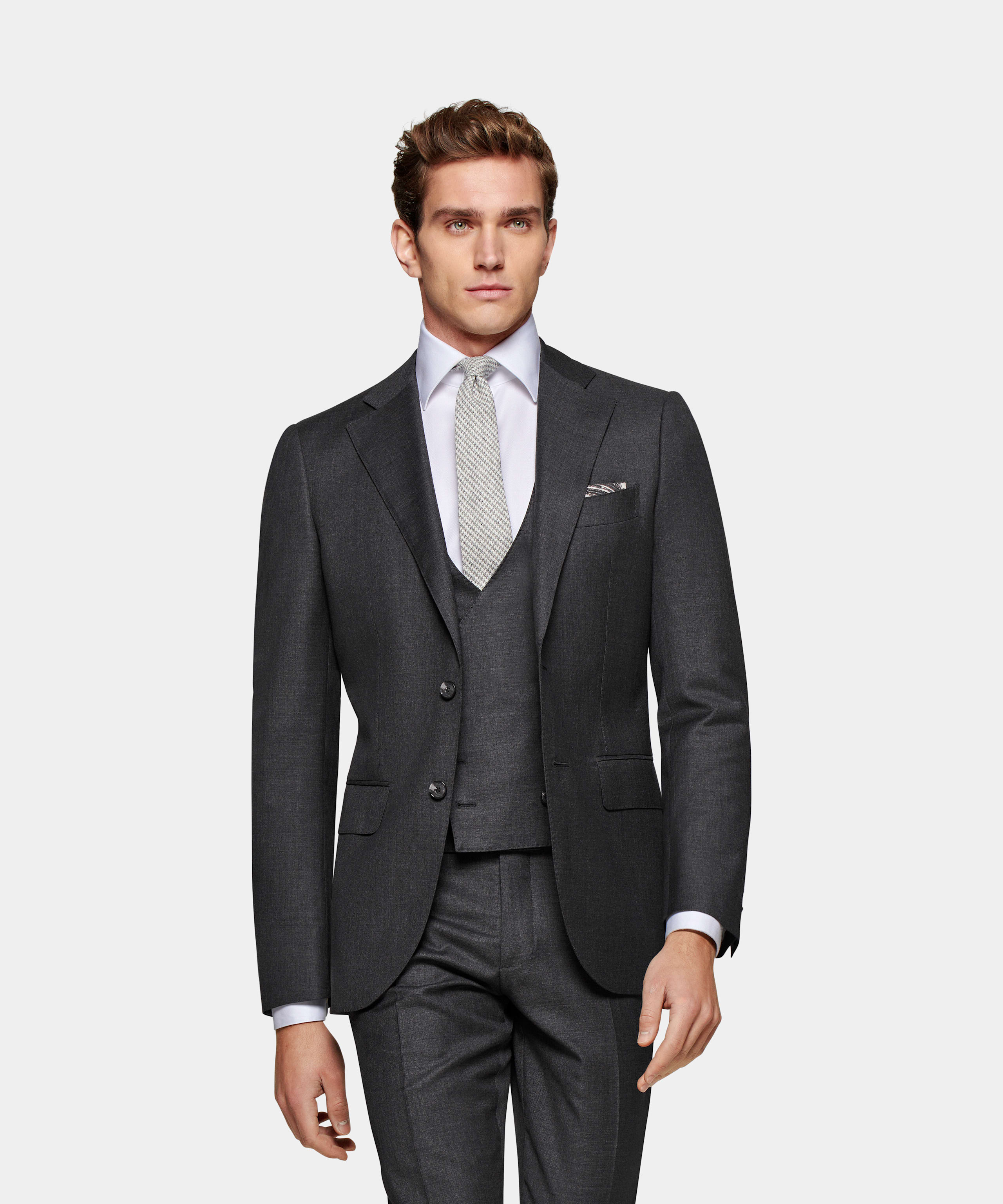 SUITSUPPLY Pure laine S110 - Vitale Barberis Canonico, Italie Gilet de costume gris foncé