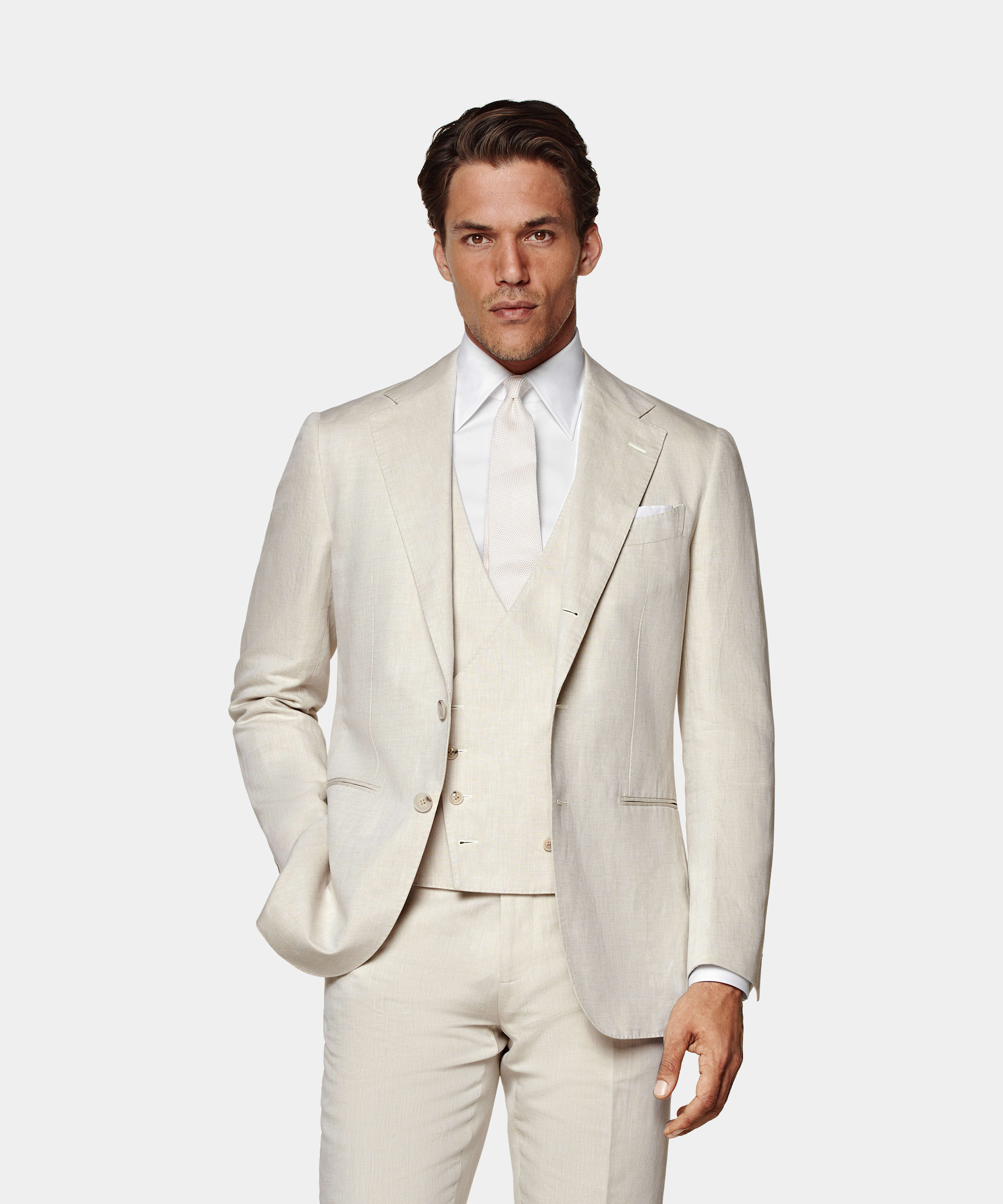 SUITSUPPLY Linen Cotton by Di Sondrio, Italy Sand Waistcoat