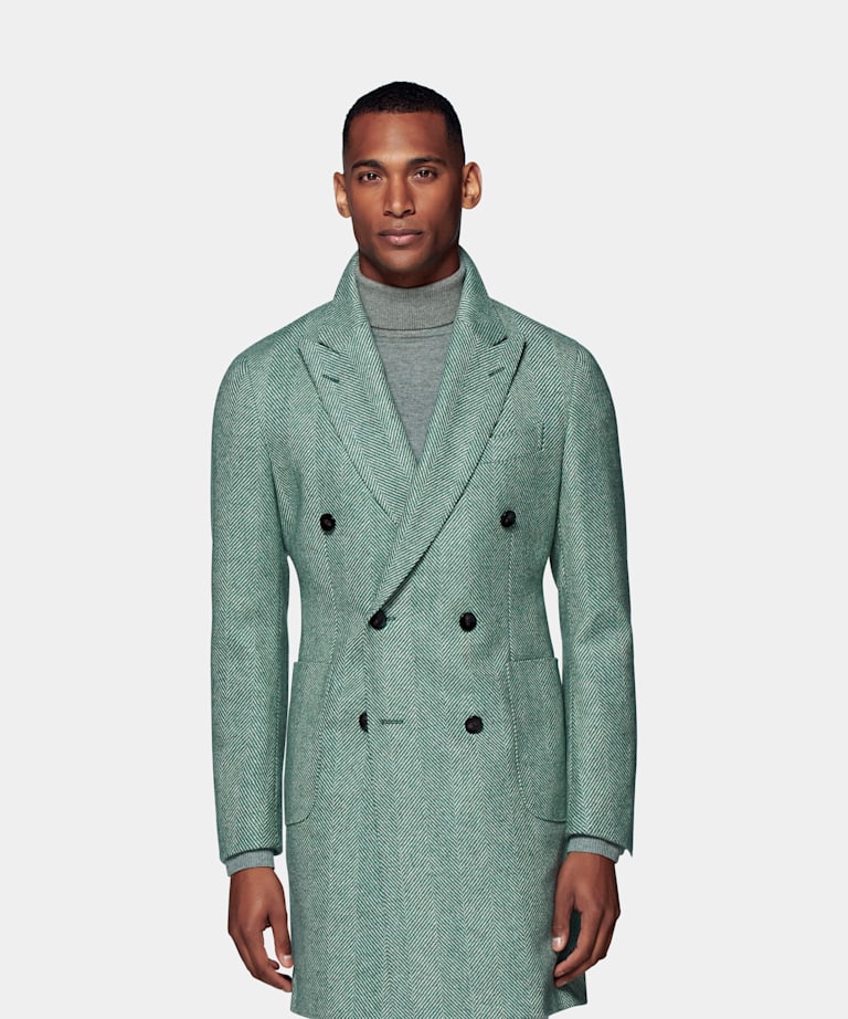 Mid Green Overcoat | Circular Wool Flannel Double Breasted | Suitsupply ...