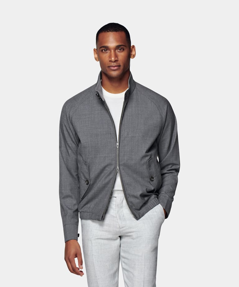 Dark Brown Bomber Jacket | Pure S120's Tropical Wool | Suitsupply ...
