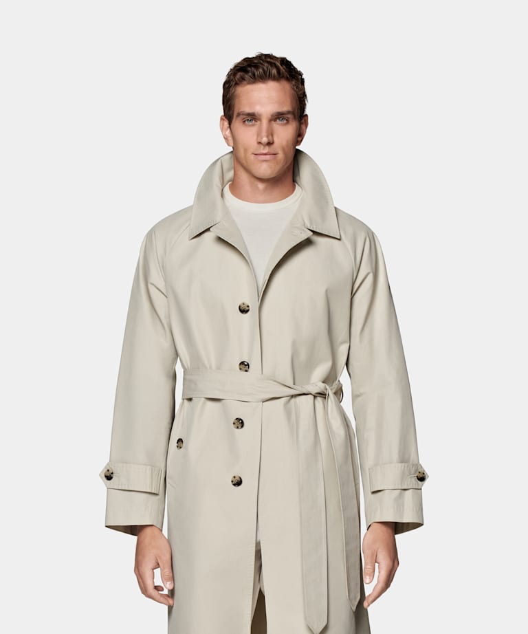 SUITSUPPLY Water-Repellent Cotton by Olmetex, Italy Sand Belted Trench Coat