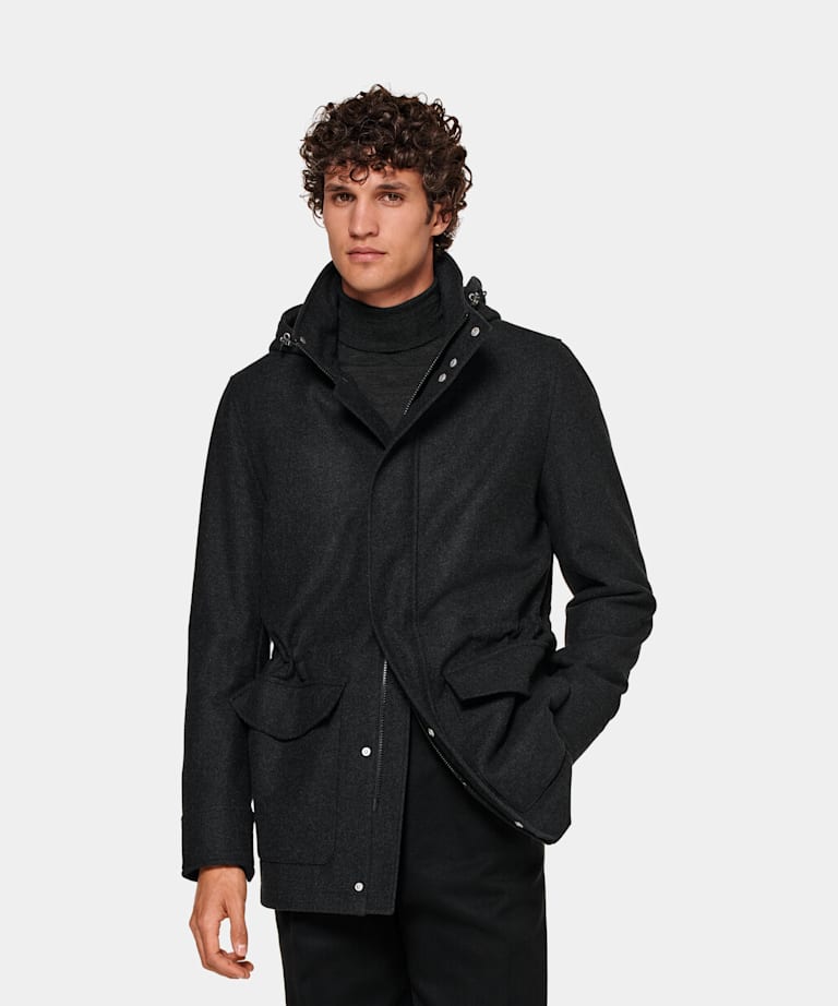 SUITSUPPLY Wool Cashmere by E.Thomas, Italy Dark Grey Padded Parka