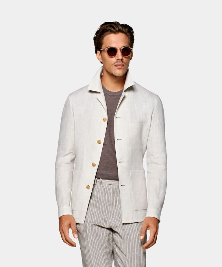 Light Brown Belted Safari Jacket | Cotton Linen | Suitsupply Online Store