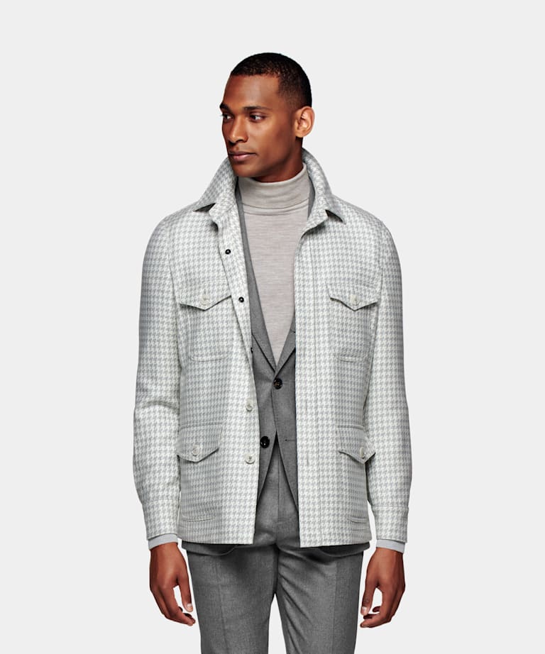 Light Grey Houndstooth William Shirt-Jacket