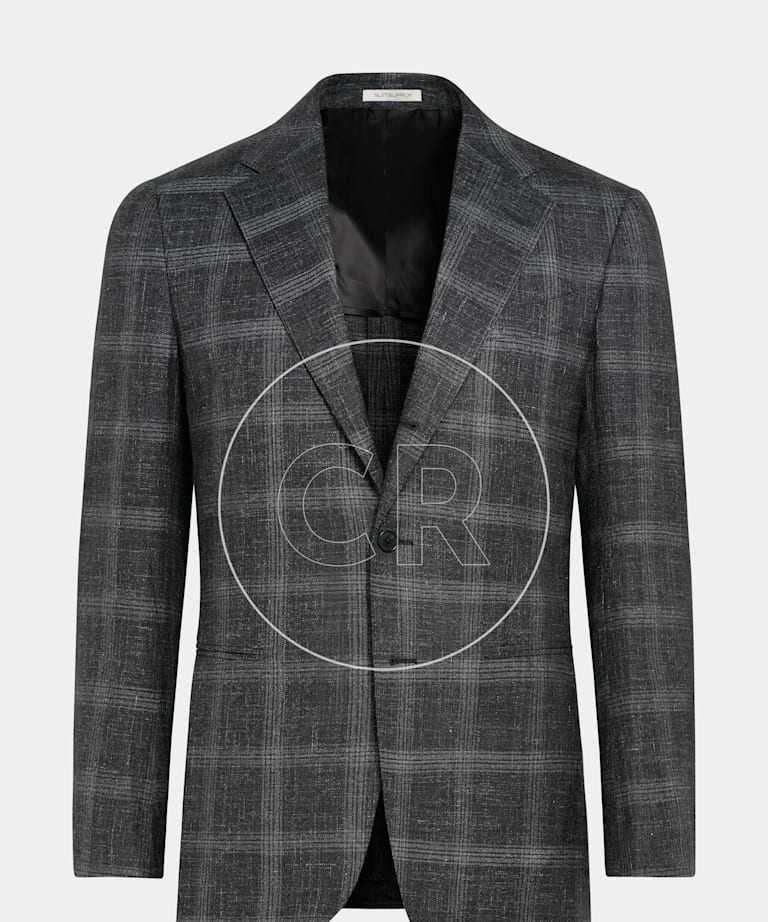 SUITSUPPLY Winter Wool Silk Linen by Carlo Barbera, Italy Grey Checked Tailored Fit Havana Blazer