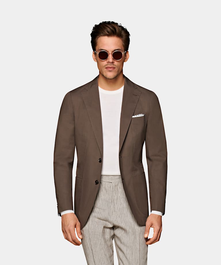 Taupe Houndstooth Belted Safari Jacket | Wool Silk Linen | Suitsupply ...