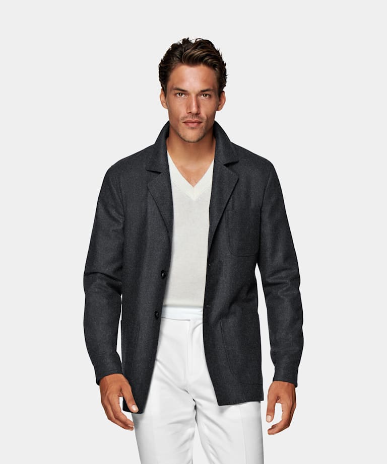 Dark Grey Lazio Jacket | Pure S120's Tropical Wool Single Breasted ...