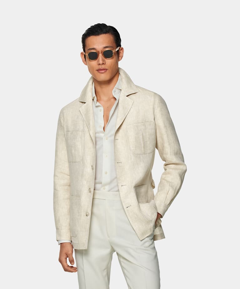 SUITSUPPLY Pure Linen by Di Sondrio, Italy Sand Belted Safari Jacket