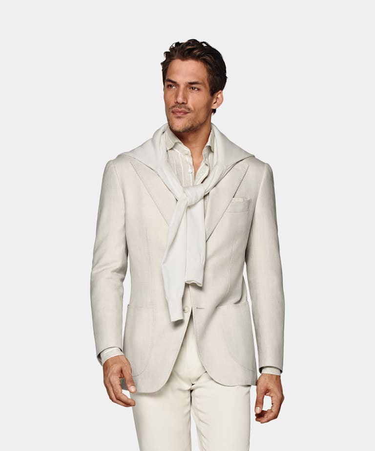 SUITSUPPLY Summer Wool Silk Linen by E.Thomas, Italy Sand Relaxed Fit Roma Blazer