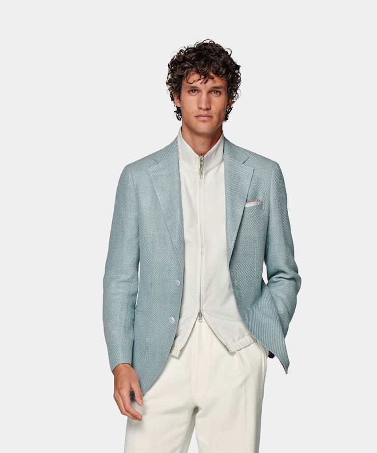 SUITSUPPLY 意大利 Ferla 生产的丝绸、亚麻、棉、锦纶面料 Havana 薄荷蓝西装外套