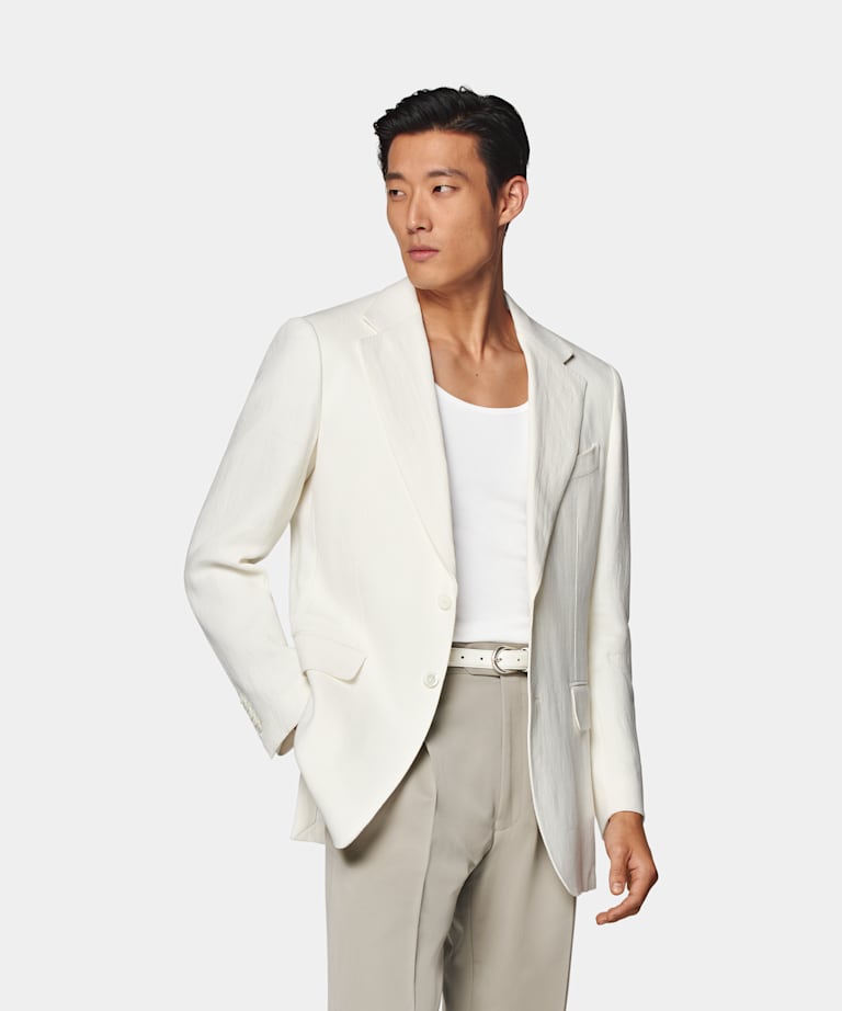SUITSUPPLY Pure Linen by Beste, Italy Off-White Tailored Fit Milano Blazer