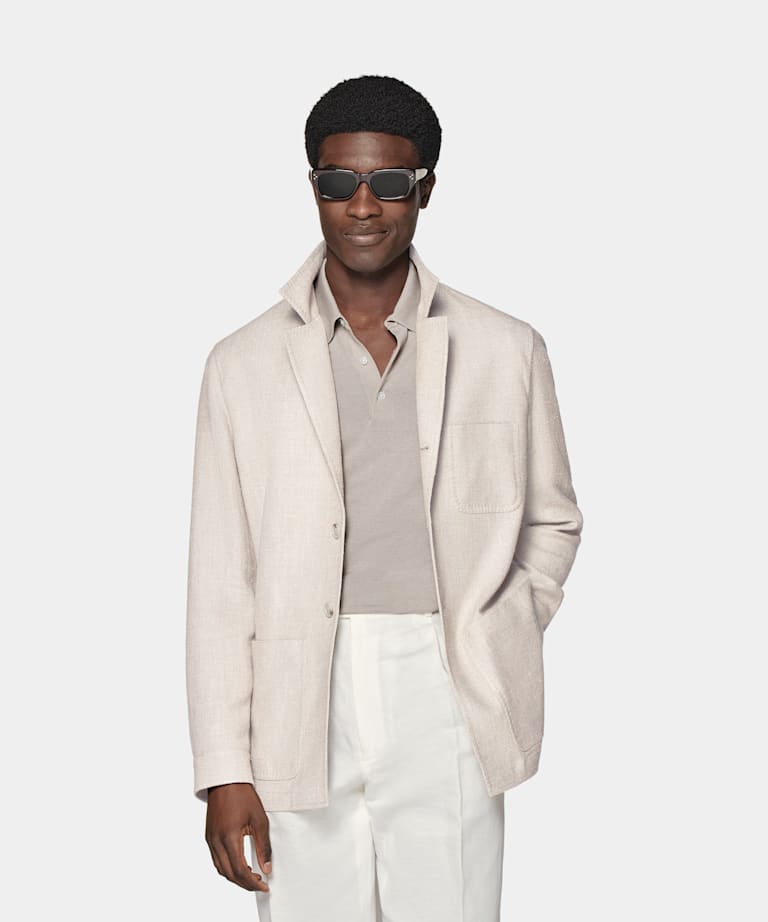 SUITSUPPLY Silk Linen Cotton by E.Thomas, Italy Light Taupe Greenwich Shirt-Jacket