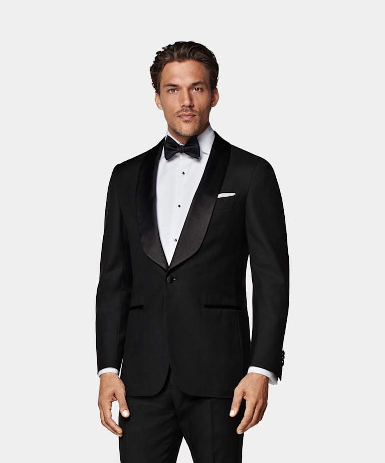 SUITSUPPLY All Season Pure S110's Wool by Vitale Barberis Canonico, Italy Black Tailored Fit Havana Dinner Jacket