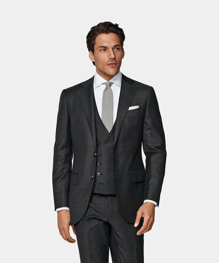 SUITSUPPLY Pure S110's Wool by Vitale Barberis Canonico, Italy Dark Grey Lazio Suit Jacket