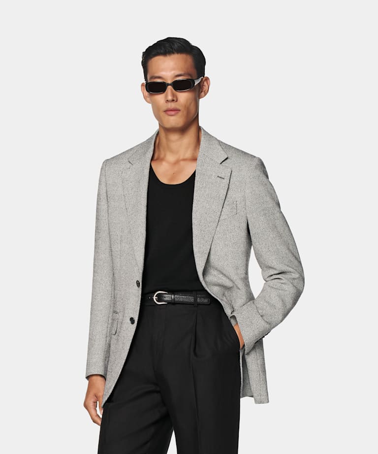 SUITSUPPLY Summer Silk Wool Linen by Marling & Evans, United Kingdom Black Tailored Fit Milano Blazer