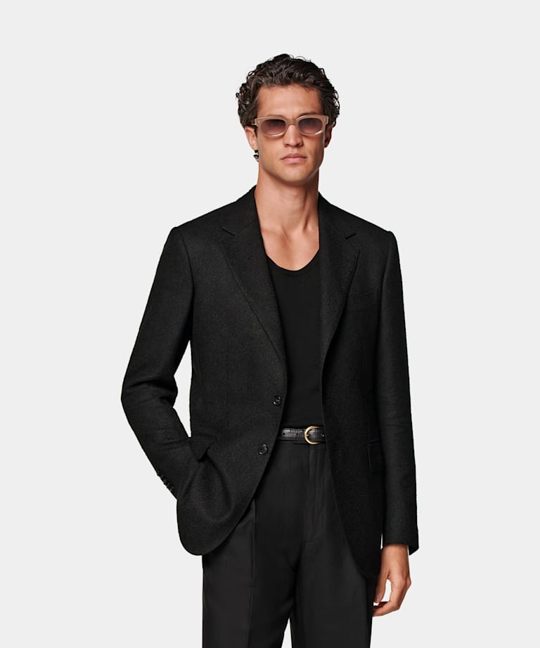 SUITSUPPLY Summer Linen Blend by Ferla, Italy Black Tailored Fit Milano Blazer