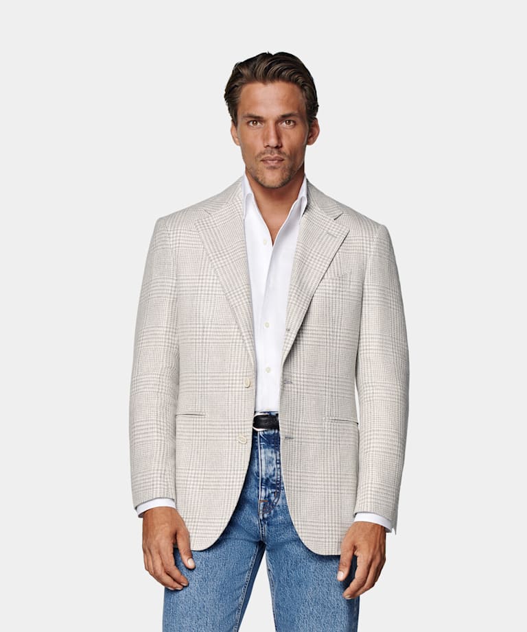 Light Grey Checked Relaxed Fit Roma Blazer