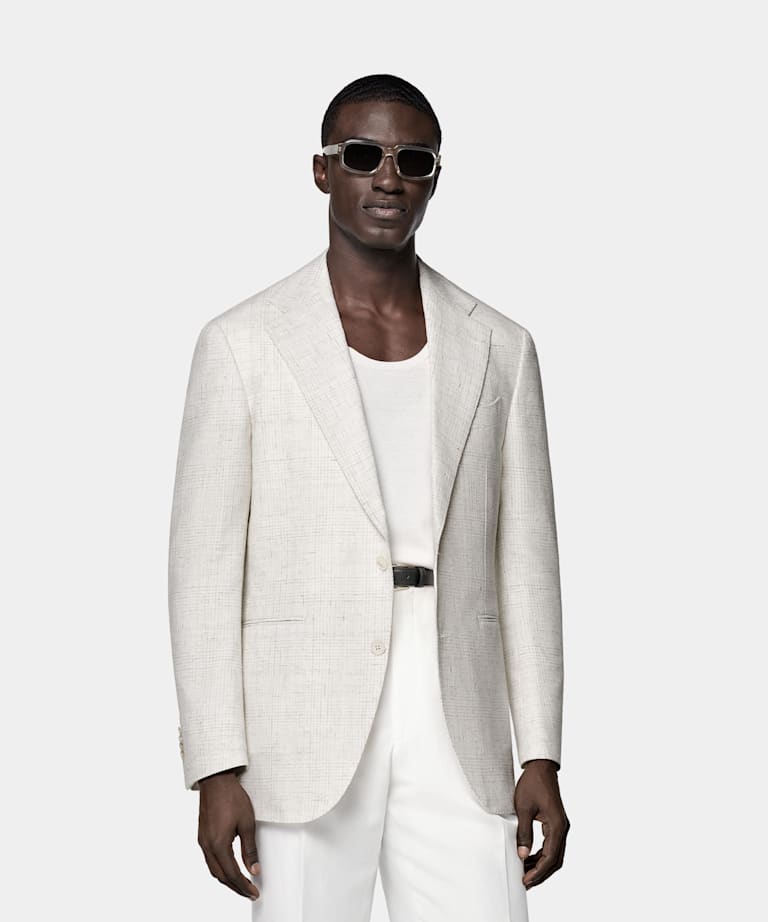 SUITSUPPLY Estate Miscela di lino e cotone - Ferla, Italia Giacca Roma grigio chiaro a quadri relaxed fit