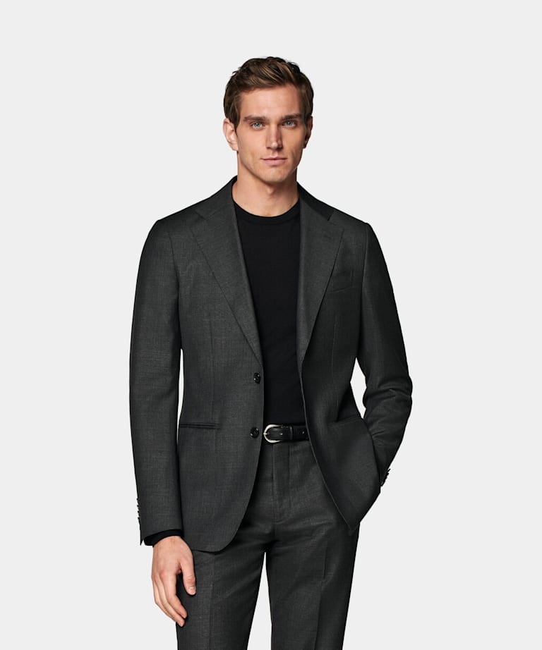 SUITSUPPLY Pure S110's Wool by Vitale Barberis Canonico, Italy Dark Grey Havana Suit Jacket