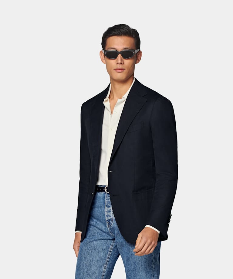 SUITSUPPLY Summer Pure Cotton by E.Thomas, Italy Navy Relaxed Fit Roma Blazer