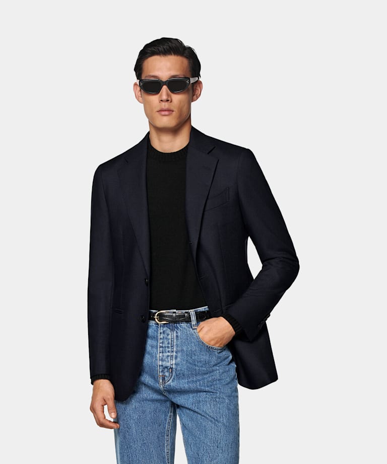 SUITSUPPLY All season Pura lana Traveller 4-ply - Rogna, Italia Giacca da abito Havana navy tailored fit