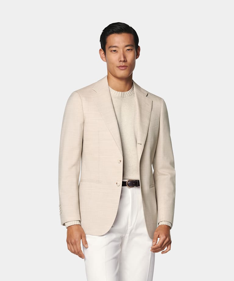 SUITSUPPLY All Season Pure 4-Ply Traveller Wool by Rogna, Italy Sand Tailored Fit Havana Suit Jacket