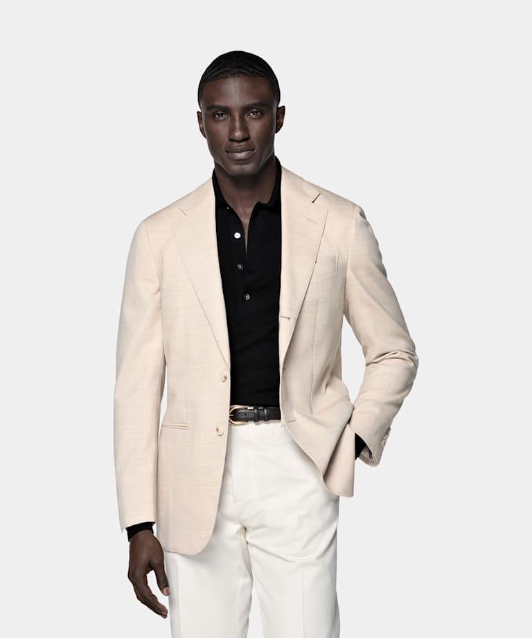 SUITSUPPLY All Season Wrinkle-Free 4-Ply Wool by Rogna, Italy Sand Tailored Fit Havana Suit Jacket
