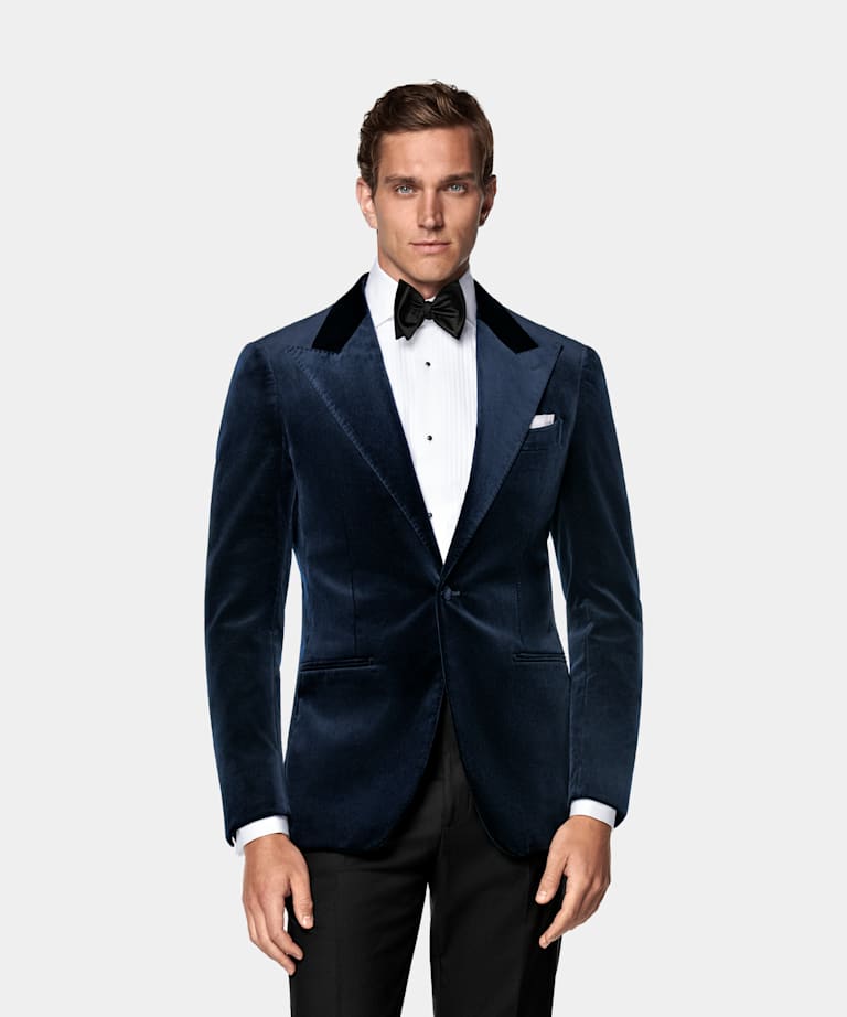 SUITSUPPLY Winter Stretch-Baumwolle Samt by Pontoglio, Italien Havana Dinner Jacket Navy Tailored Fit