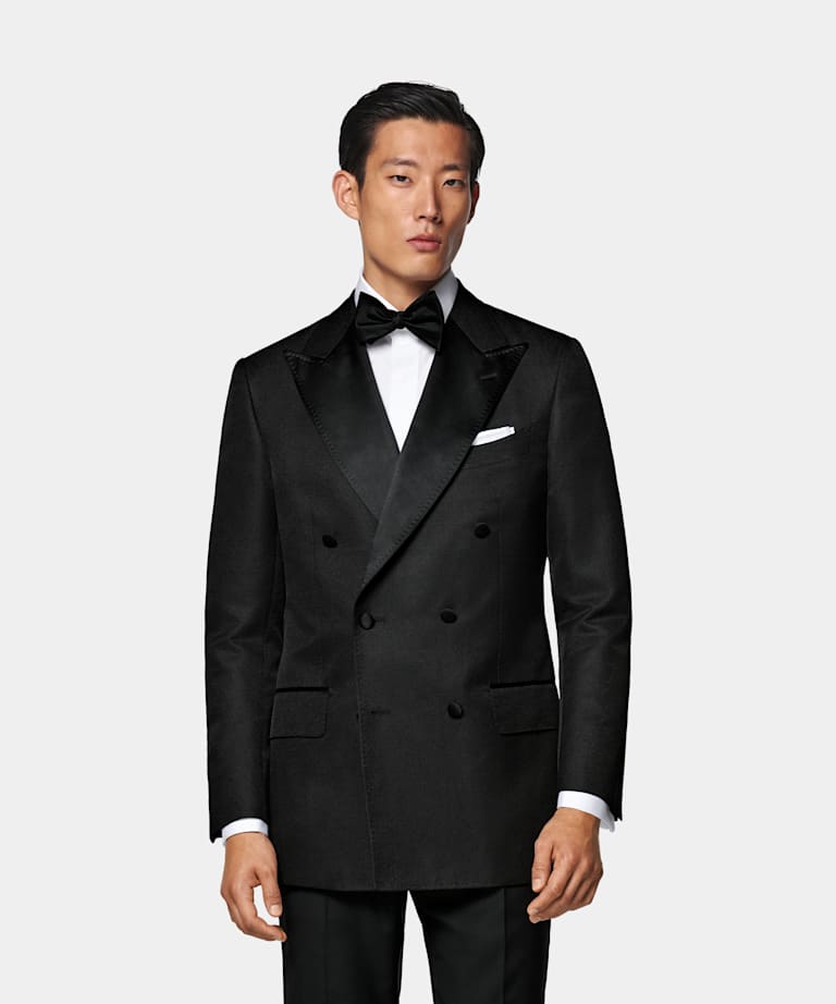 SUITSUPPLY All Season Silk Wool by Lanificio Ermenegildo Zegna, Italy Black Tailored Fit Milano Dinner Jacket