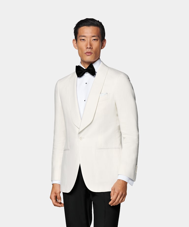 SUITSUPPLY Summer Linen Cotton by Di Sondrio, Italy Off-White Tailored Fit Havana Dinner Jacket