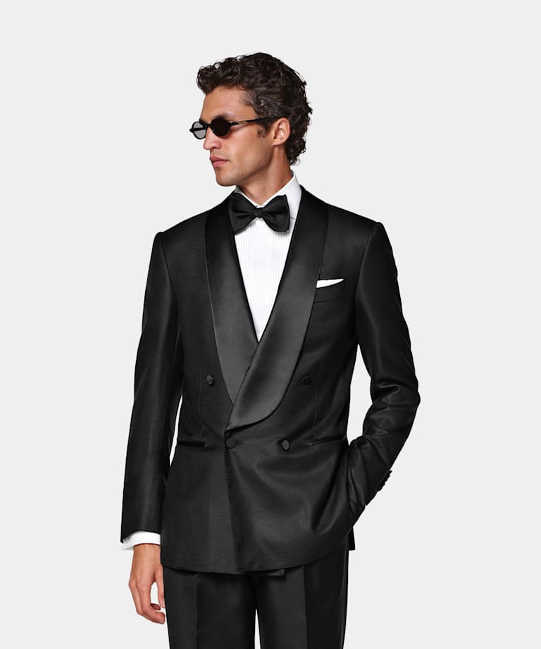 SUITSUPPLY All season Schurwolle Seide von E.Thomas, Italien Milano Dinner Jacket schwarz gestreift Tailored Fit