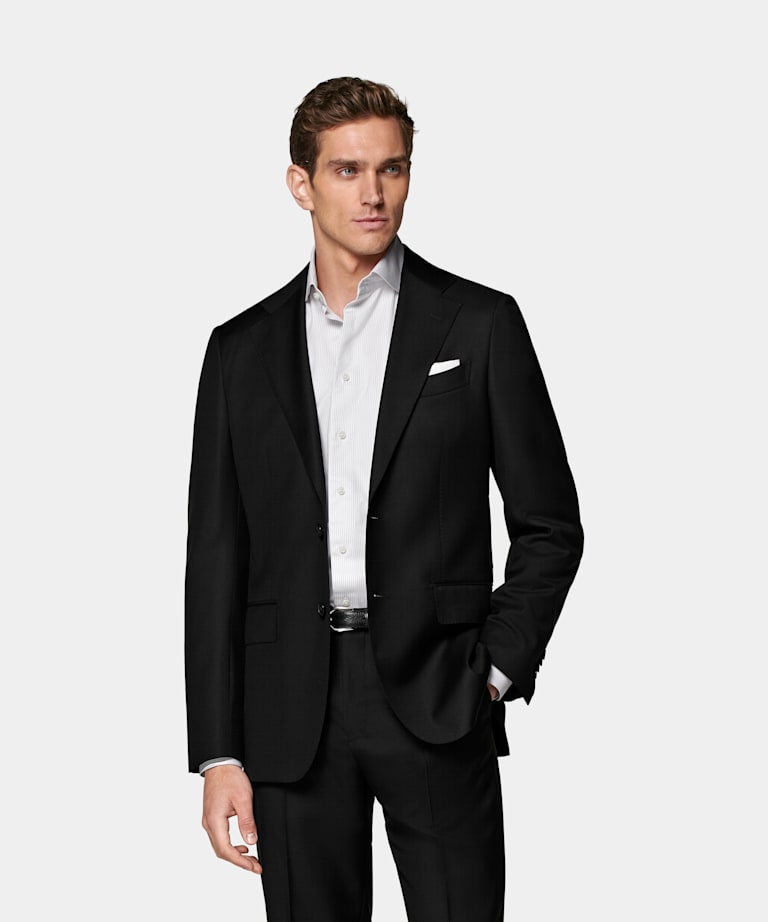 SUITSUPPLY Pure S110's Wool by Vitale Barberis Canonico, Italy Black Tailored Fit Havana Suit Jacket