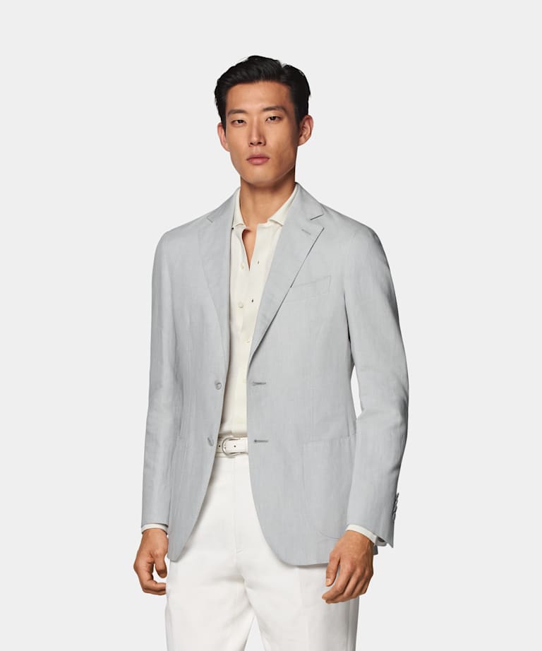SUITSUPPLY 意大利 Di Sondrio 生产的棉、亚麻面料 Havana 浅灰色西装外套