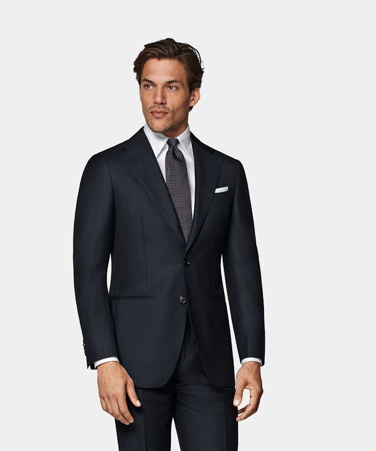 SUITSUPPLY All Season Pure S130's Wool by Reda, Italy Navy Bird's Eye Tailored Fit Havana Suit Jacket